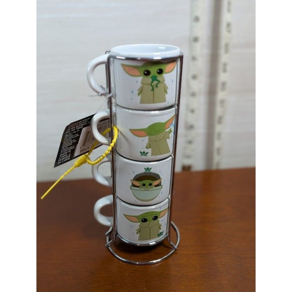 NEW Star Wars Mandalorian Grogu Baby Yoda Espresso Cups Stacking Set 4pc Stand